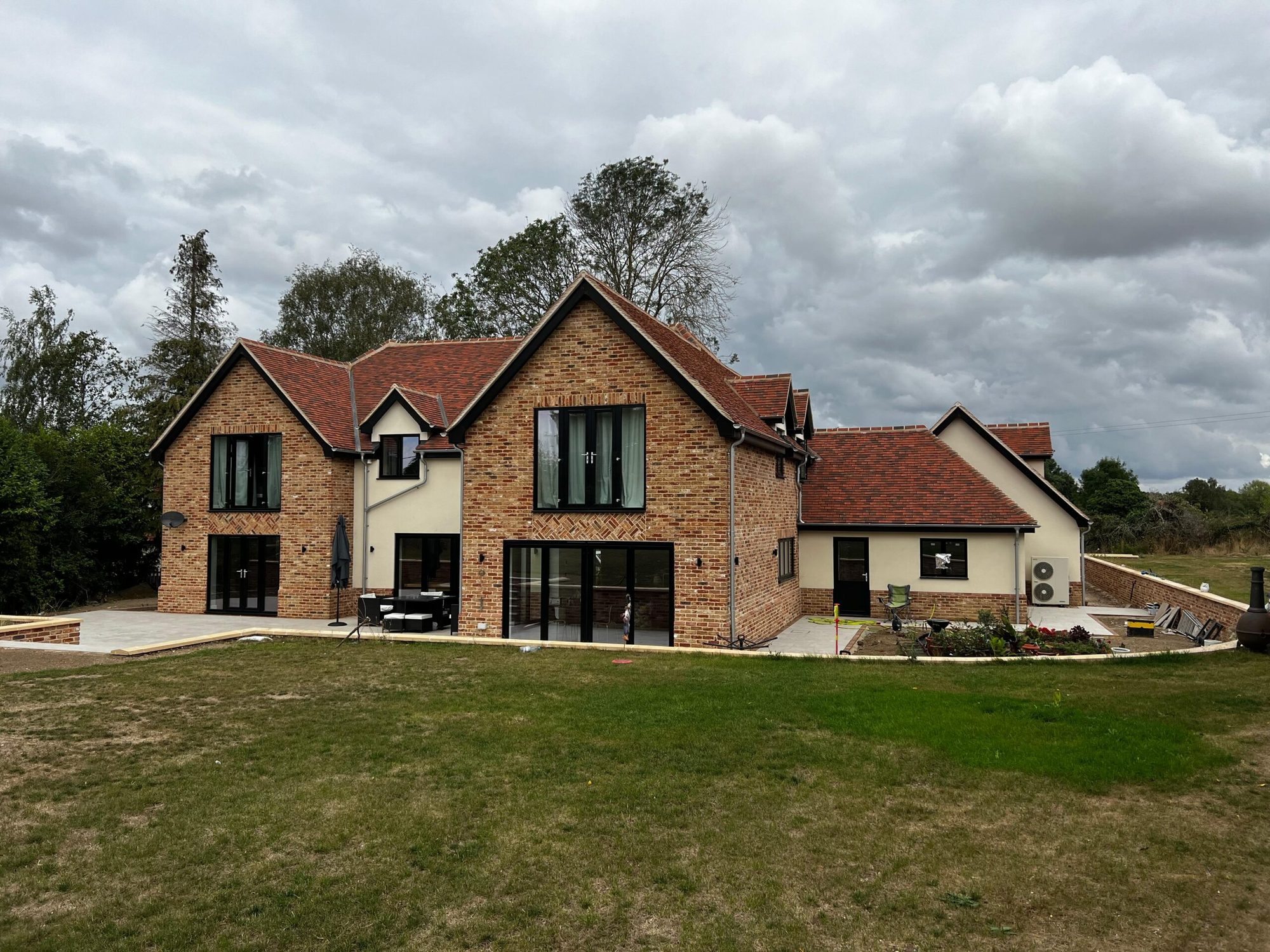 Large new build house in Norfolk with a completed tiled roof