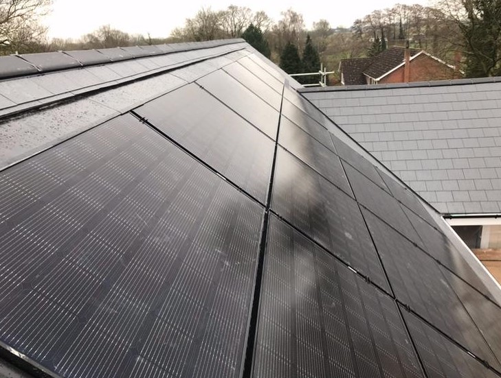 Solar panels on a pitched tiled roof